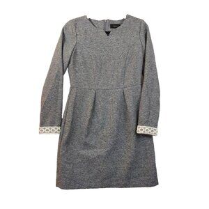 Roem Womens S Gray Twill Lace Detail Long Sleeve V-Neck Knee Length Sheath Dress